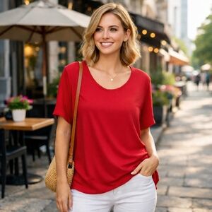 Cut Loose Red Relaxed Fit Top | Casual Minimalist Short Sleeve Tee